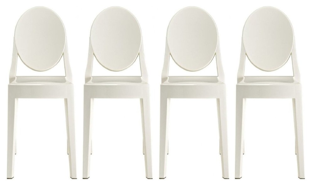 Modern Victoria Dining Chair Polycarbonate Plastic in White, Set of 4