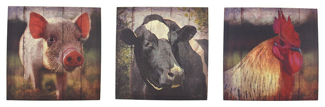 Set of 3 Farm Animal Printed Canvas Wall Hangings