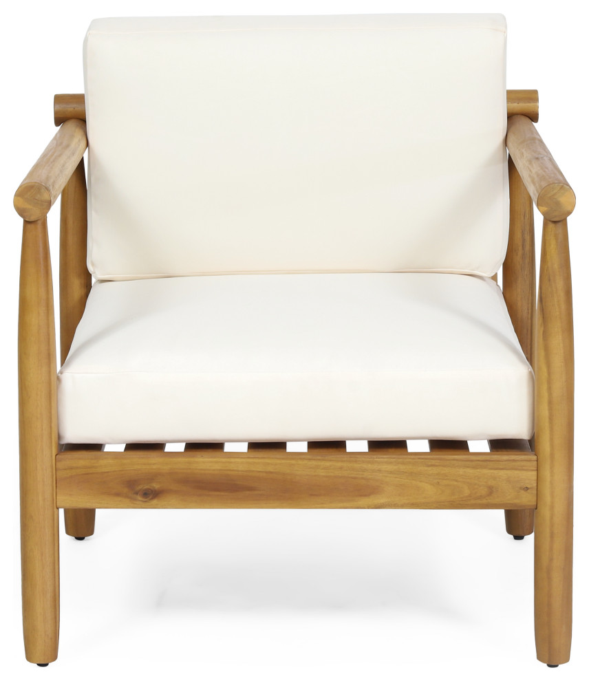 Benewah Outdoor Acacia Wood Club Chair With Cushions, Teak and Cream