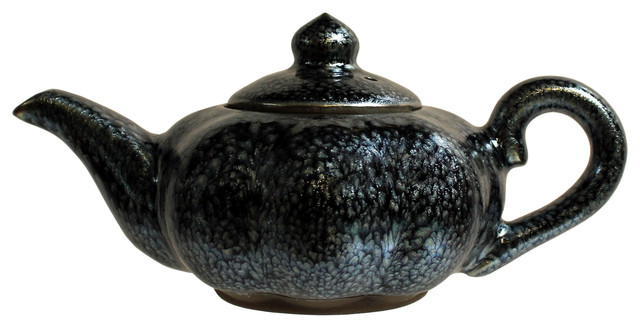 Chinese Handmade Jianye Clay Bronze Black Glaze Decor Teapot Display Hws271