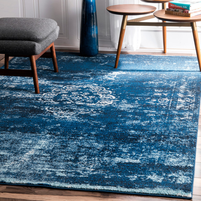 Sofia Overdyed Oriental Medallion Area Rug Blue 5 X7