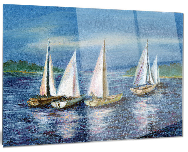 "Yachts by Obsky Sea" Photo Glossy Metal Wall Art, 28"x12" Beach