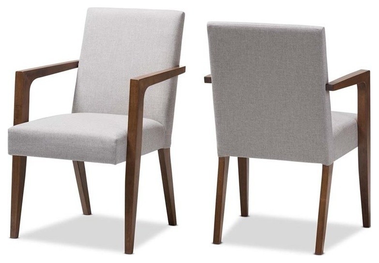 Hawthorne Collections Mid-Century Solid Wood Arm Chair in Beige (Set of 2)