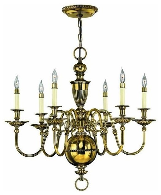 Hinkley Cambridge 6-Light Burnished Brass Candle Chandelier - Traditional - Chandeliers - by Elite Fixtures