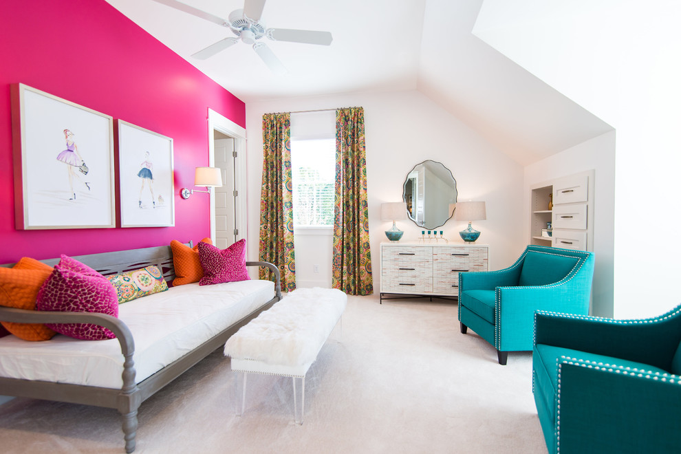 Inspiration for a contemporary girl carpeted kids' room remodel in Atlanta with white walls