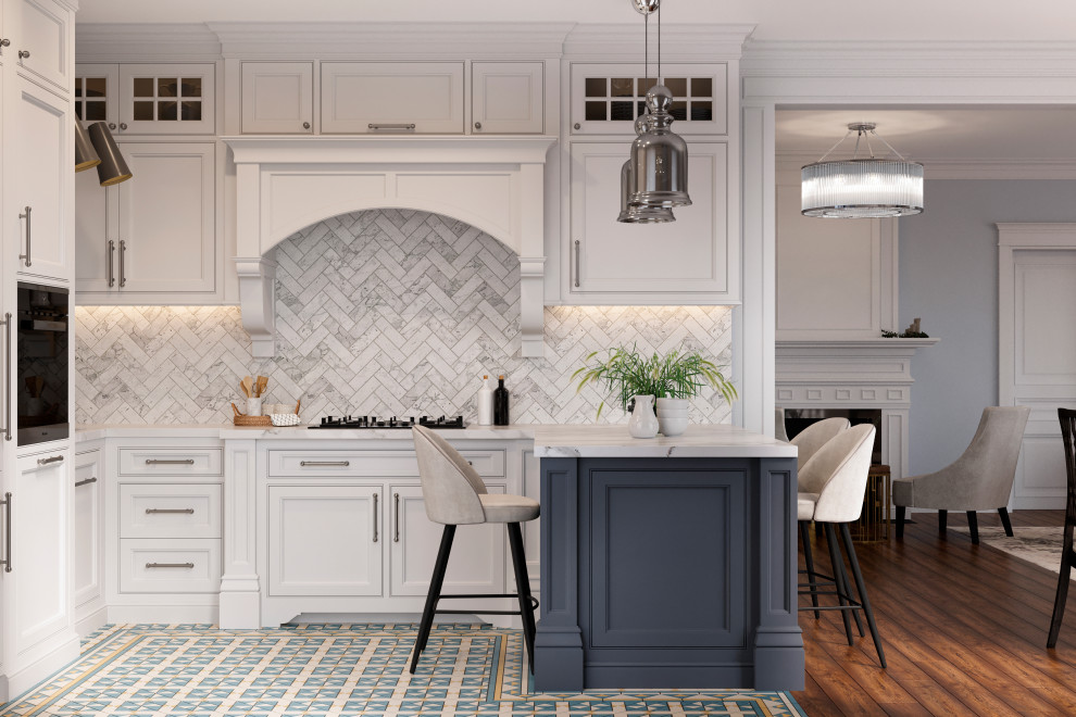 Inspiration for a transitional u-shaped eat-in kitchen in Saint Petersburg.