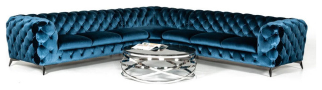 Slader Modern Blue Fabric Sectional Sofa