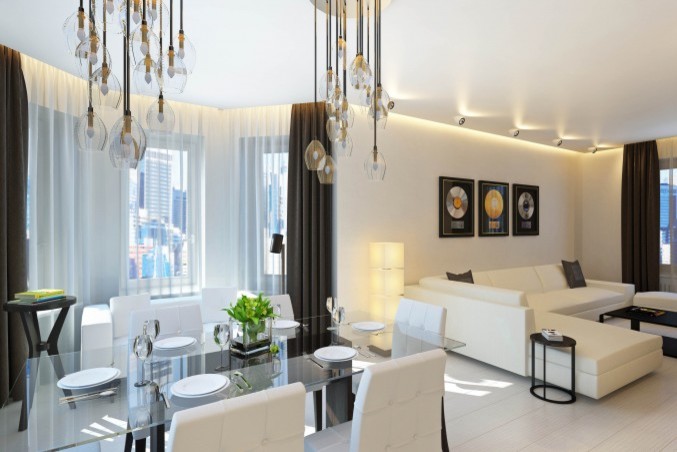 Визуализация гостиной и кухни