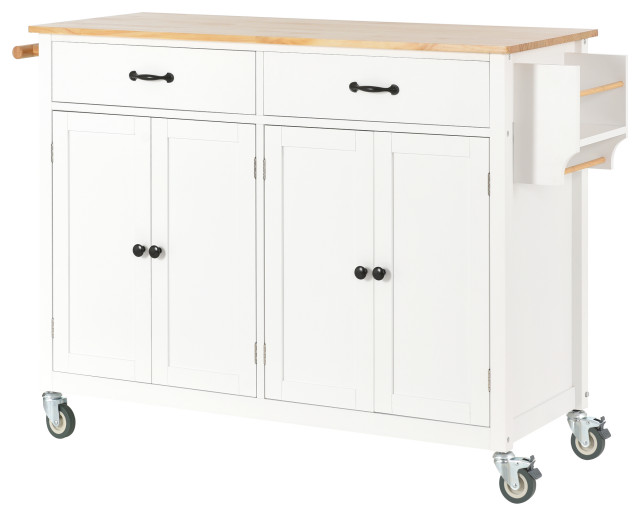 Gewnee Solid Wood Kitchen Island Cart with Locking Wheels in White