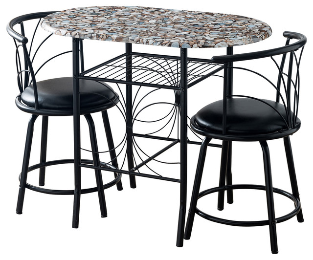 Spiky 3 Piece Black Metal With Cobblestone Wood Top Pub Set