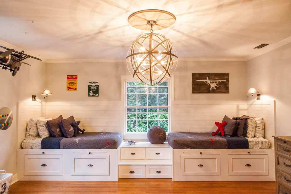 Farmhouse Kids - Kids' bedroom - bedroom farmhouse boy medium tone wood floor kids' bedroom idea in Charlotte