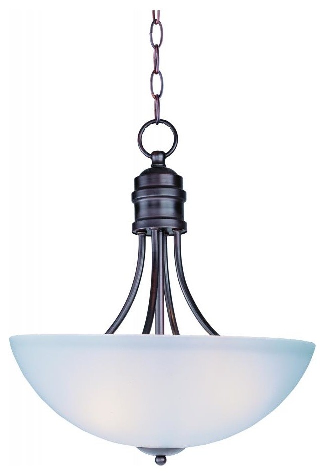 Three Light Oil Rubbed Bronze Frosted Glass Up Pendant