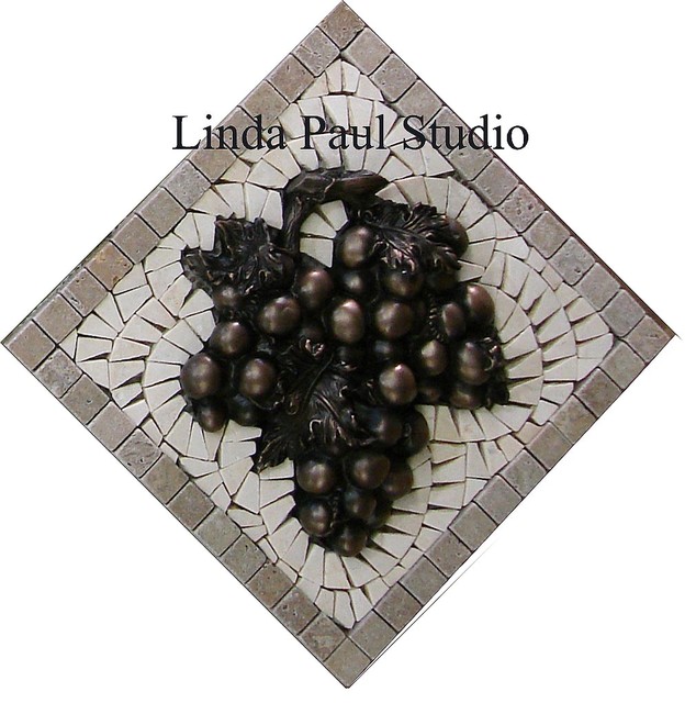 Grapes kitchen tile mini medallion - metal and mosaic tile