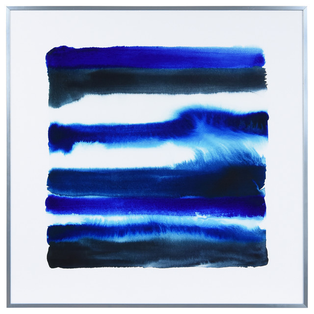 "Shorebreak Abstract B" Print Glass Wall Art With Anodized Aluminum Silver Frame Contemporary