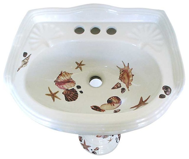 Seashells Pedestal Hand Painted Sink Tropical Bathroom Sinks Las