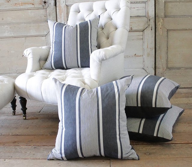 Antique French Ticking Accent Pillows In Coal Country Living