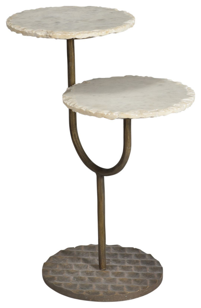 Portia Side Table, White/Brass Transitional Side Tables And End