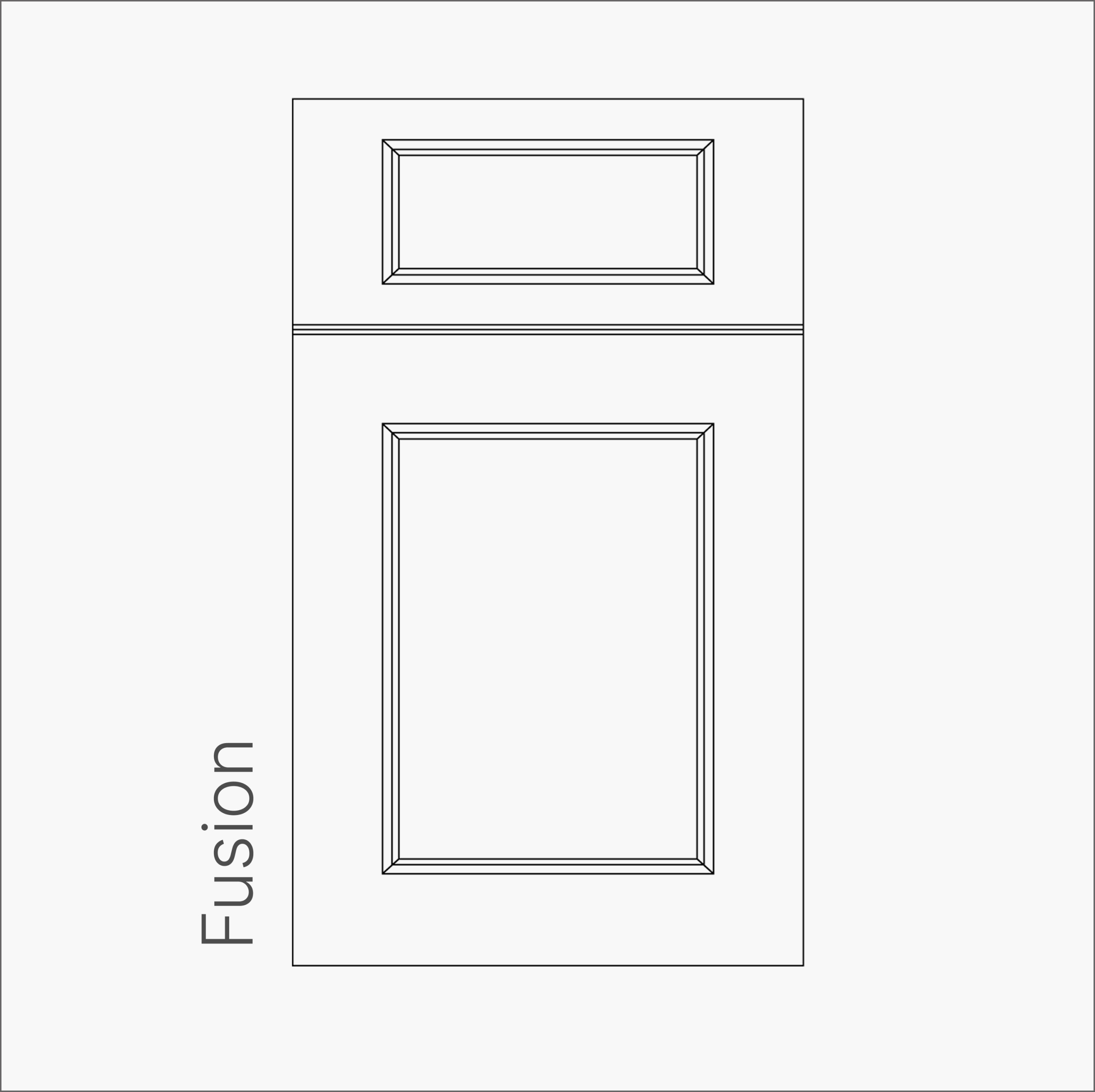 Fusion door style outline drawing showing cabinet door with stepped frame detail