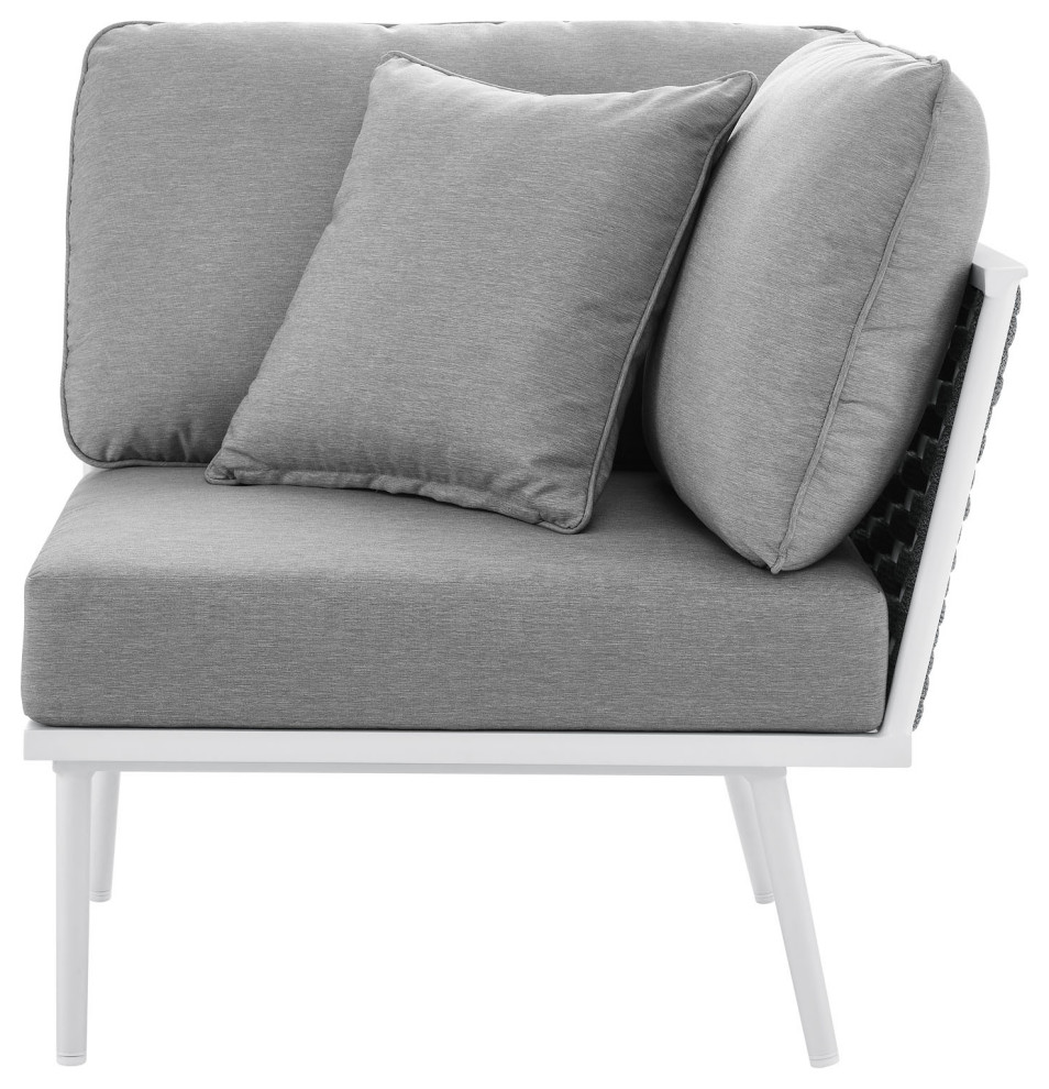 Lounge Corner Chair, White Aluminum, Modern, Outdoor Hospitality