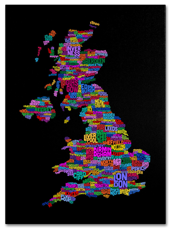 Uk Cities Text Map 5 Canvas Art By Michael Tompsett Contemporary Prints And Posters By Trademark Global