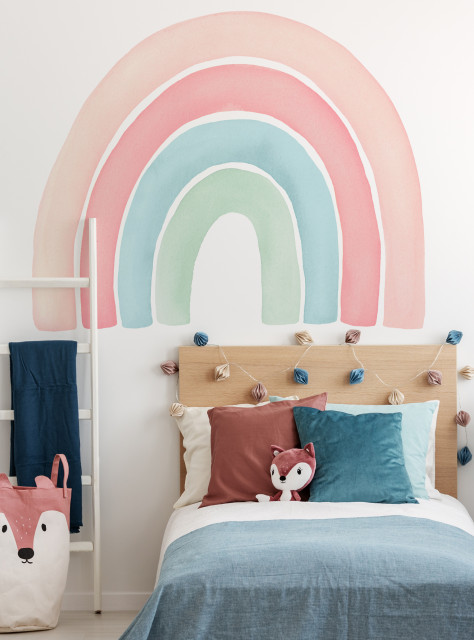 Watercolor Rainbow Vinyl Wall Sticker - Peel and Stick, Coral, Small 29.5"w X 24"h
