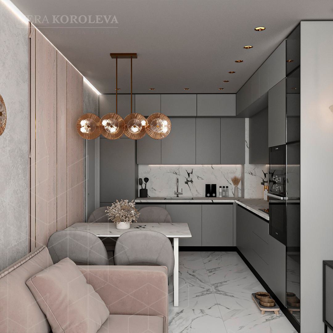 Дизайн-проект двухкомнатной  квартиры с золотыми акцентами в ЖК "Q-Мир"