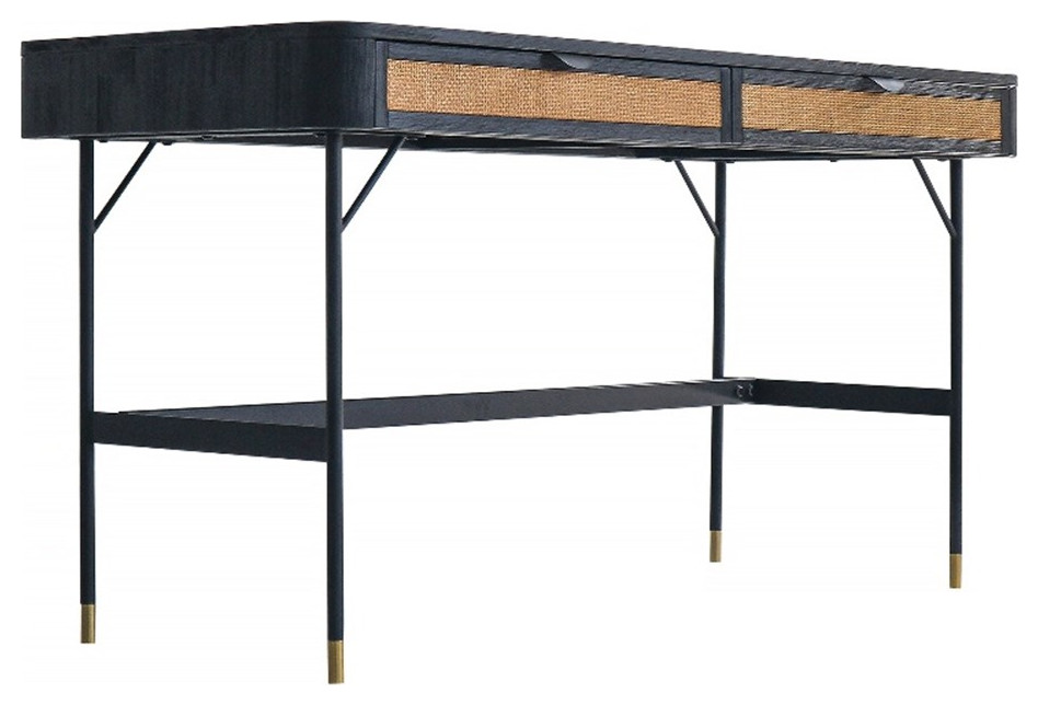 Armen Living Saratoga 57" 2-Drawer Modern Wood Desk in Black