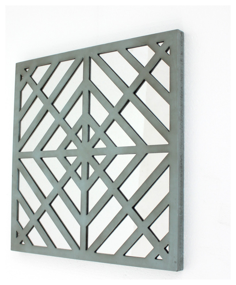 Contemporary Mirrored Square Blue Wooden Wall Decor Farmhouse Wall