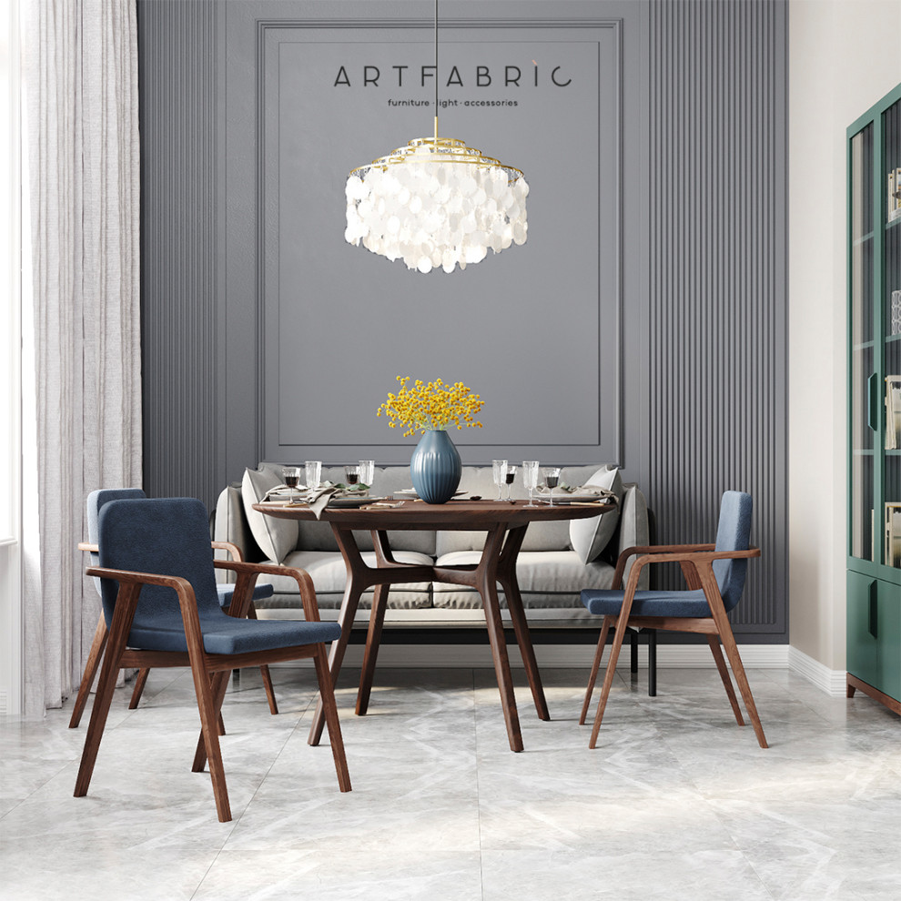 Уютная столовая в голубых оттенках с обеденной группой Artfabric