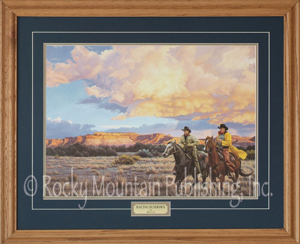 Racing Sundown, Tim Cox Cowboy Art Framed Print 24x30