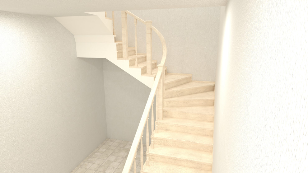 Деревянная лестница с забежными ступенями