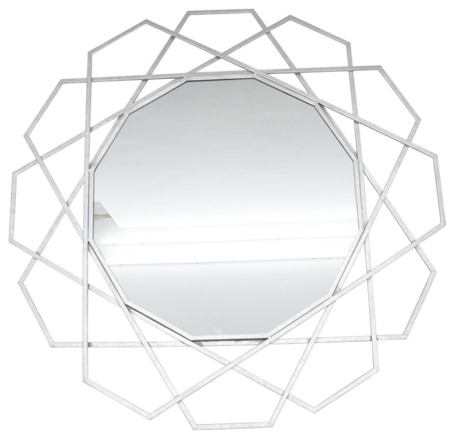 Metal 35" Geometric Mirror, Silver Contemporary Wall Mirrors by