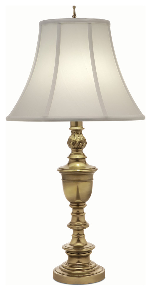 Stiffel Burnished Brass Table Lamp with Silk Shade Traditional