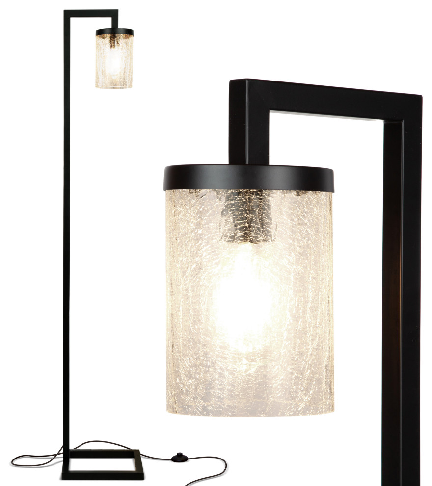 Henry Industrial Floor Lamp with Hanging Crackled Glass for Living Room Bedroom