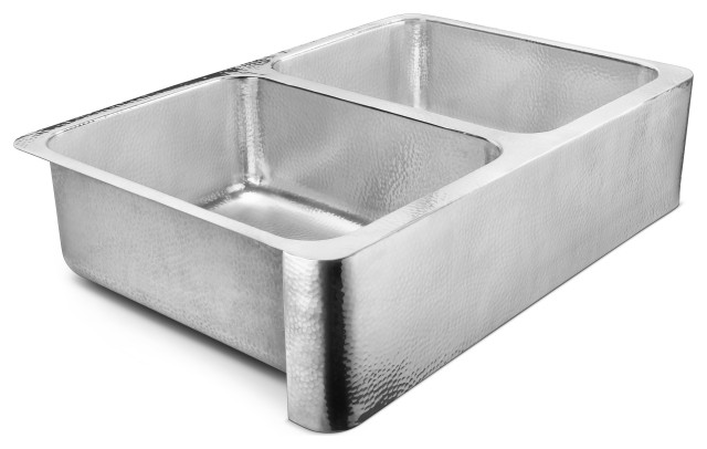 Percy 32" Farmhouse Stainless Steel Double Bowl Kitchen Sink, Polished