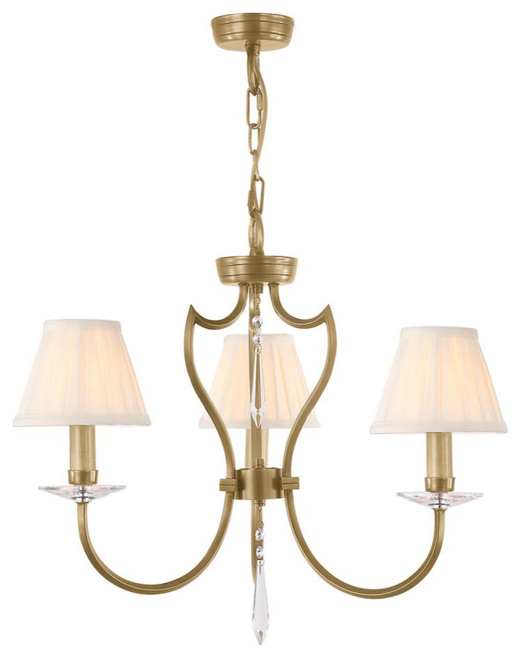 Lucas & McKearn Traditional with Crystal Pimlico 3lt Chandelier Aged Brass