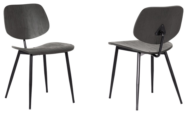 Miki Mid-Century Dining Accent Chairs, Set of 2, Black Wood