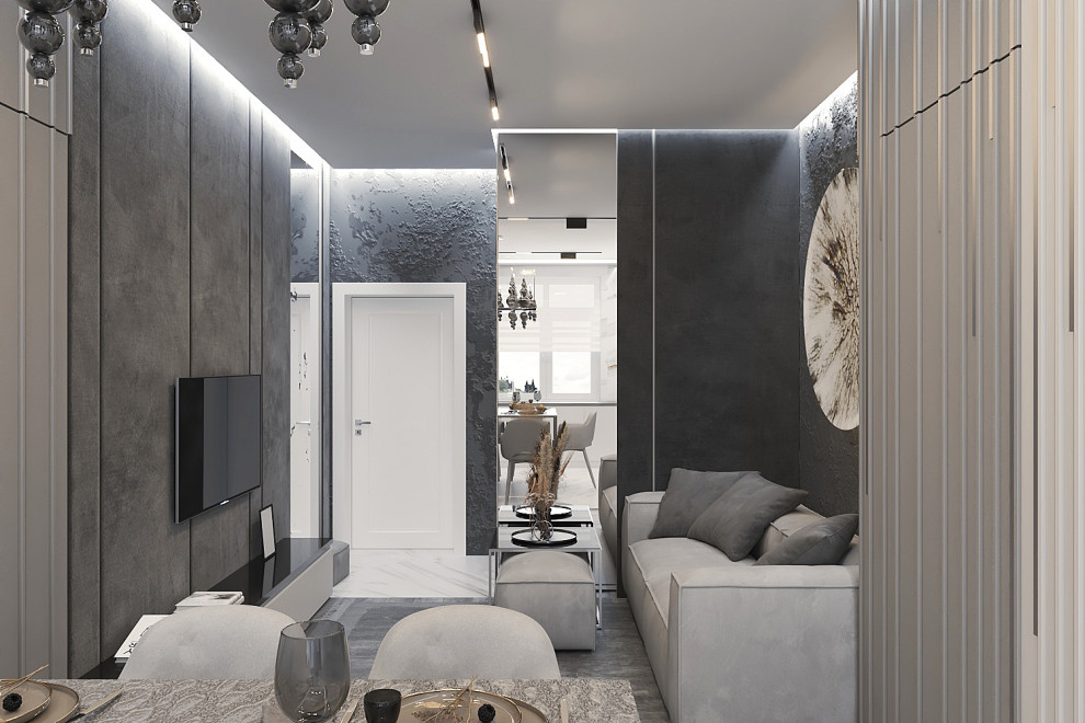 Дизайн интерьера "Гостинная с потайными комнатами в ЖК "Сердце столицы"