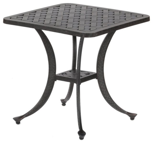 Stinson Square Cast Aluminum Outdoor Side End Table Traditional Tables By Ipatio Houzz - Black Cast Aluminum Patio Side Table