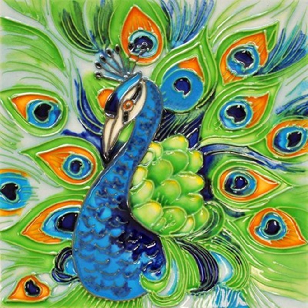Proud Peacock Ceramic Tile 4 Inches Contemporary Tile Murals by