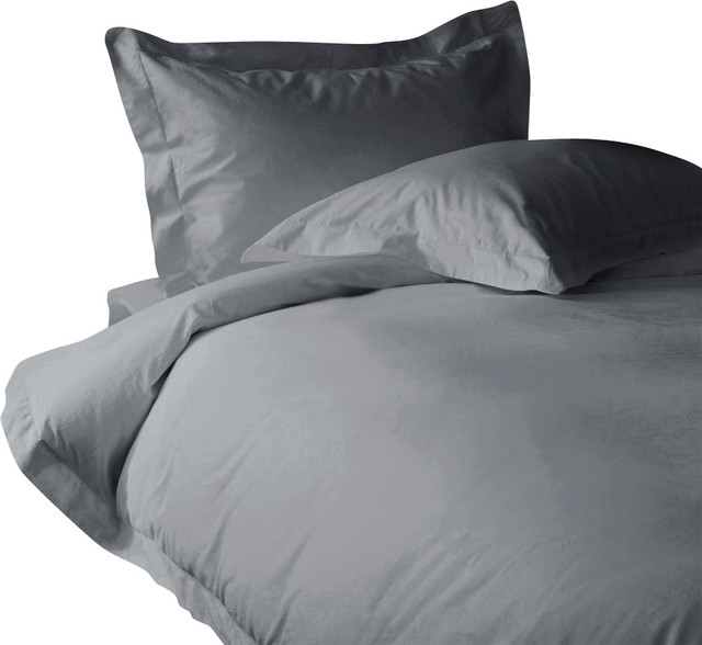 600 TC Sheet Set 15" Deep Pocket with Duvet Cover Solid Silver Grey, Queen