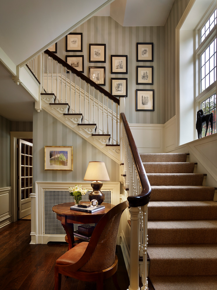 Design ideas for a traditional wood l-shaped staircase in Philadelphia.