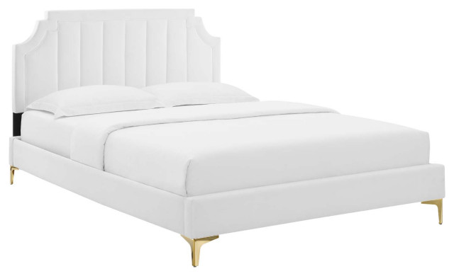 Sienna Performance Velvet Full Platform Bed, White