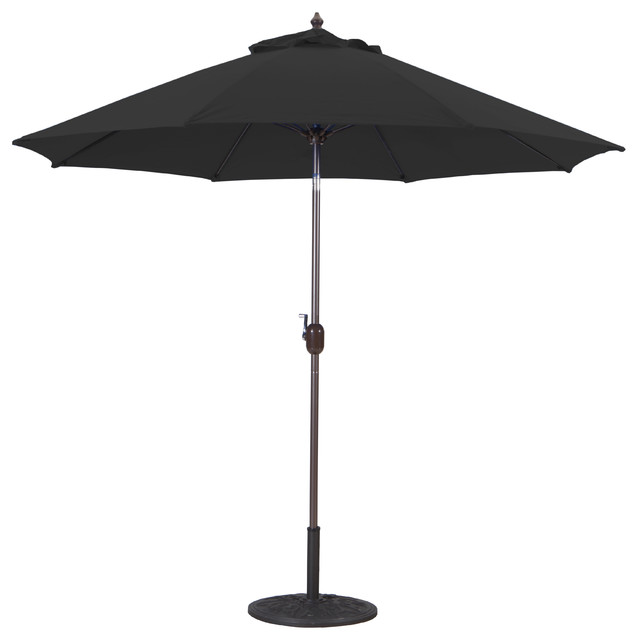 9' Patio Umbrella With Manual Tilt and Crank Lift, Black Transitional