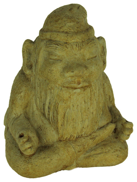 Designer Stone Rustic Brown Meditating Garden Gnome Concrete