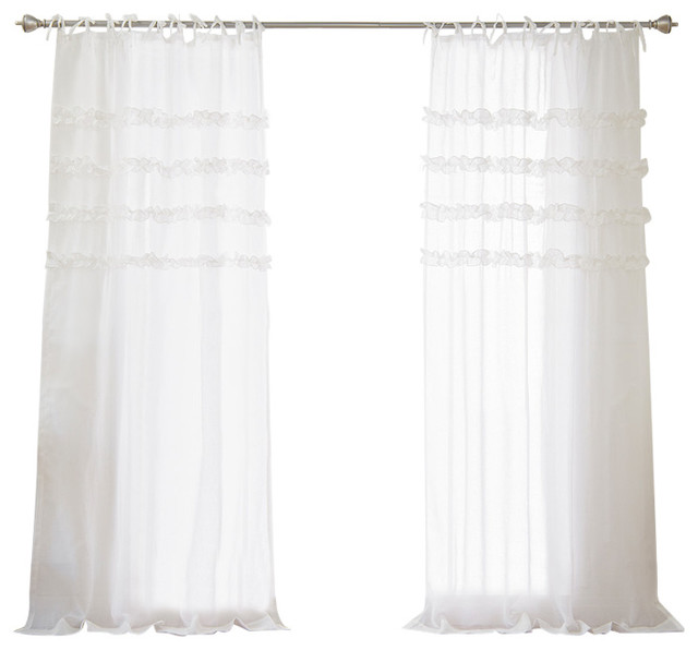 Romantic Ruffle Tie Top Curtains Set Of 2 Traditional