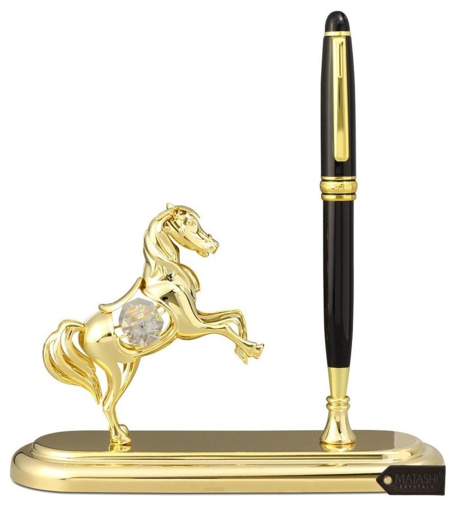 24K Gold Plated Executive Desk Set With Pen and Horse Ornament