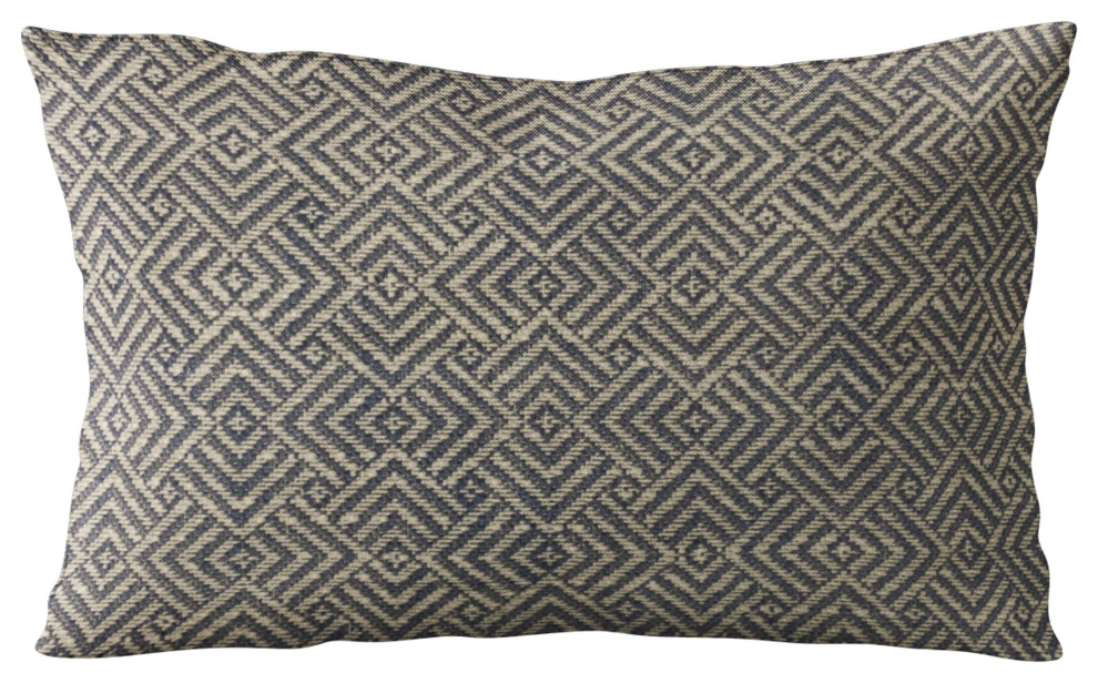 Plutus Blue Hidden Maze Plaid Luxury Throw Pillow, 18"x18"