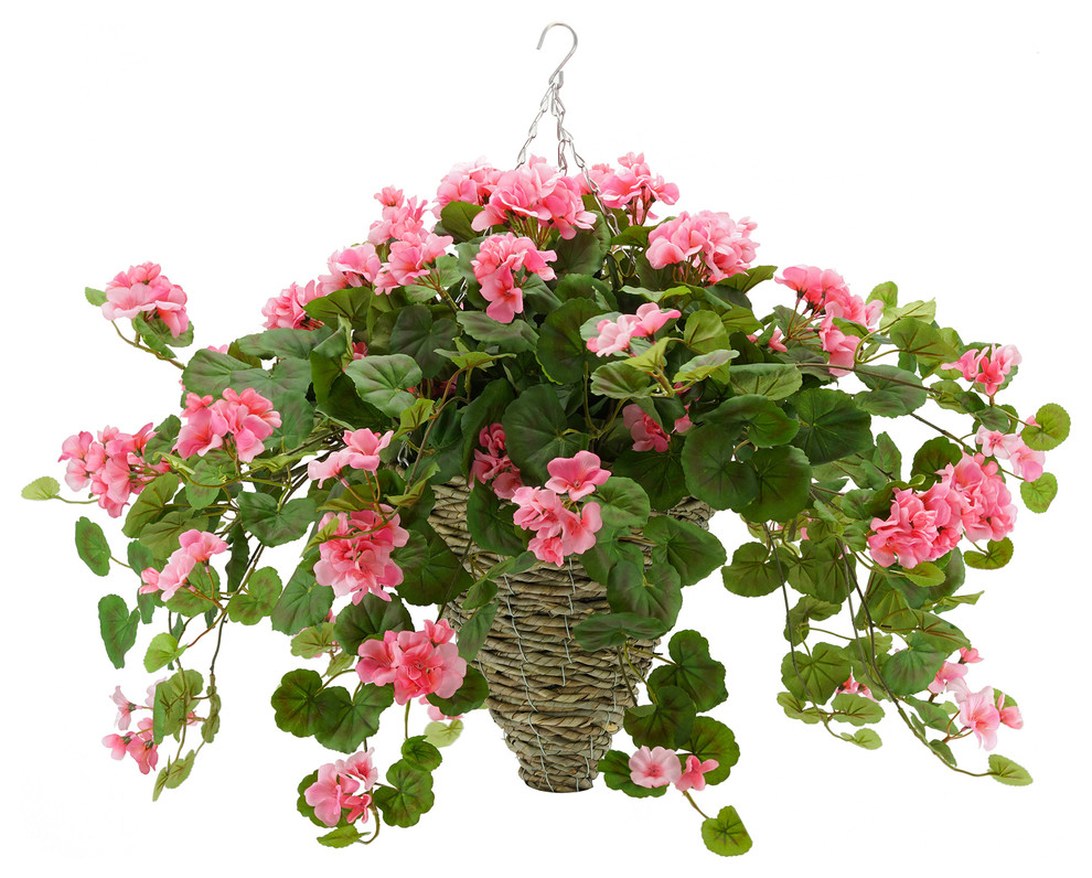 Artificial Pink Geranium in Hanging Basket , Beehive