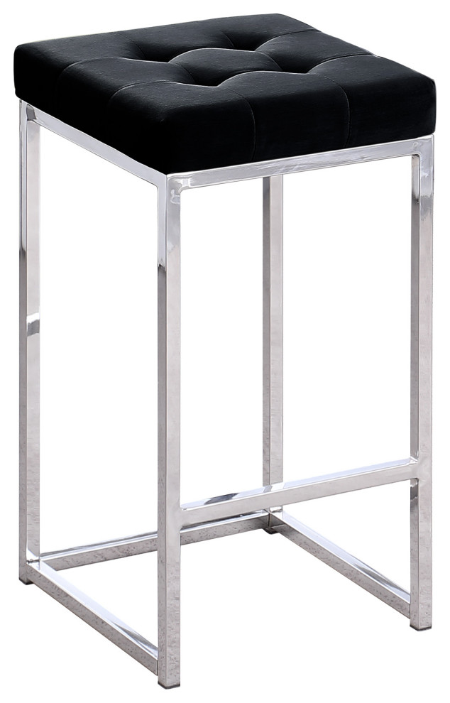 Juliette Contemporary 27" Velvet Counter Stool With Silver Legs, Set of